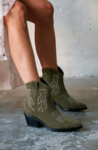 Women's Short Green Suede Ankle Boots