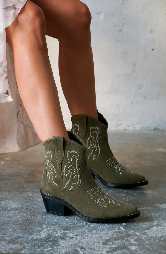 Women's Short Green Suede Ankle Boots