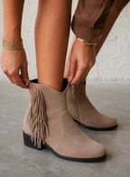 Ankle Boots Women with Fringe, Brown Suede Western Style