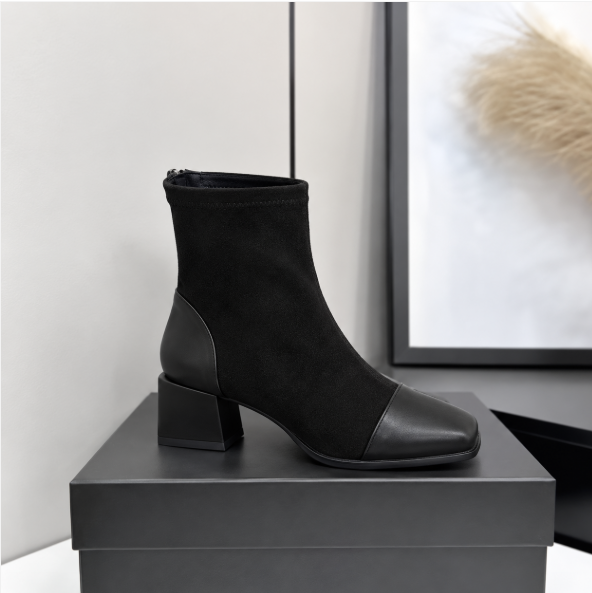 Women's Black Suede Ankle Boots – Elegant