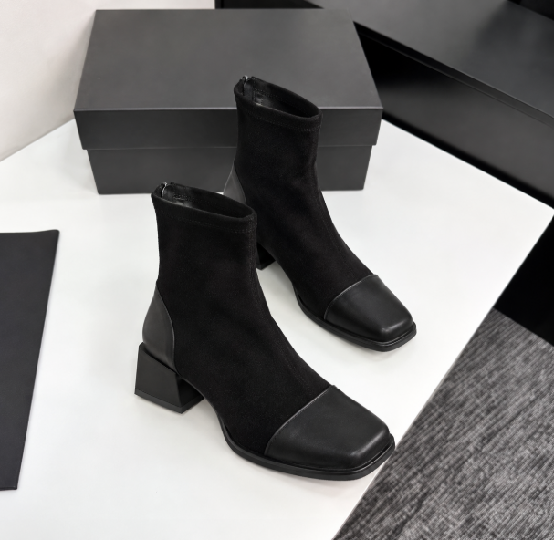 Women's Black Suede Ankle Boots – Elegant
