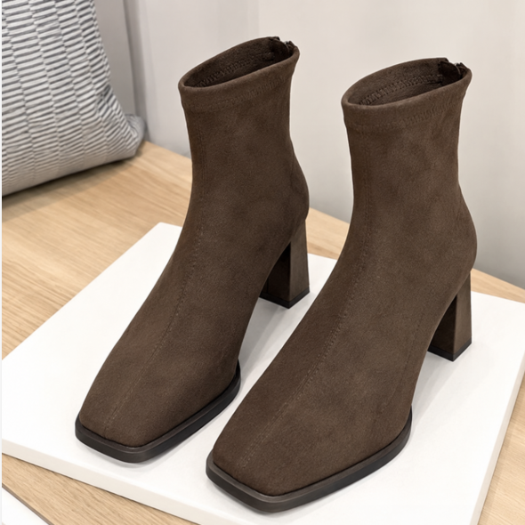 Women's Suede Ankle Boots – Brown & Black