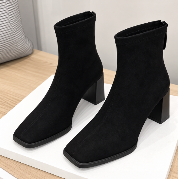 Women's Suede Ankle Boots – Brown & Black