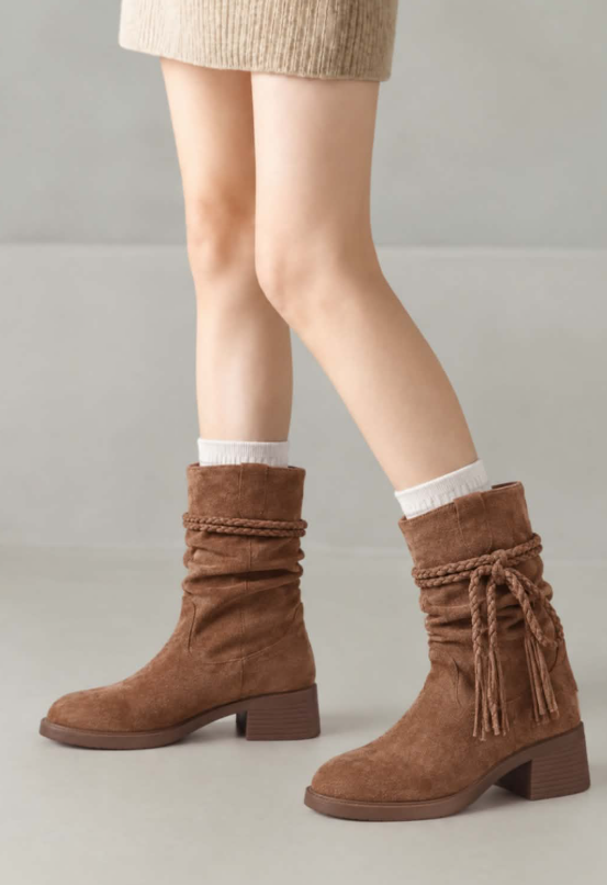 Women's Brown Suede Fringe Ankle Boots