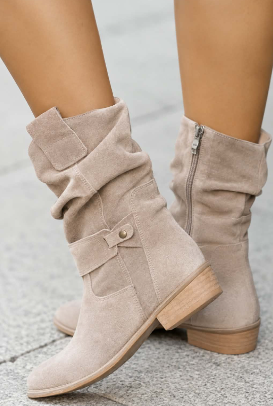 Women's Beige Suede Ankle Boots – Soft & Comfortable