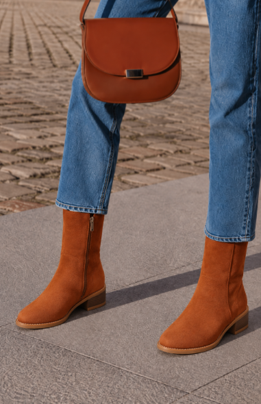 Women's Brown Block-Heel Ankle Boots