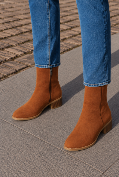 Women's Brown Block-Heel Ankle Boots