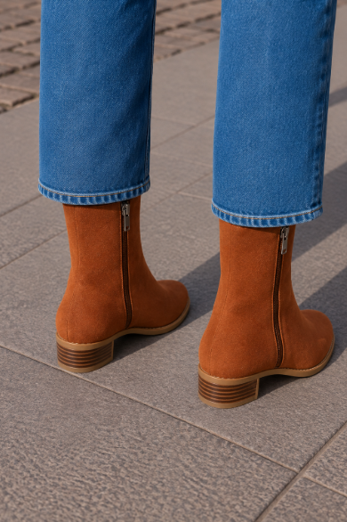 Women's Brown Block-Heel Ankle Boots