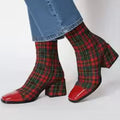 Women's Red Plaid Suede Ankle Boots