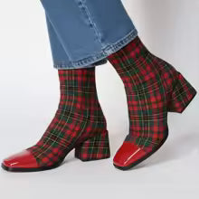 Women's Red Plaid Suede Ankle Boots