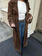 Women's Long Faux Suede Coat, Brown