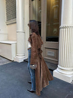 Women's Long Faux Suede Coat, Brown