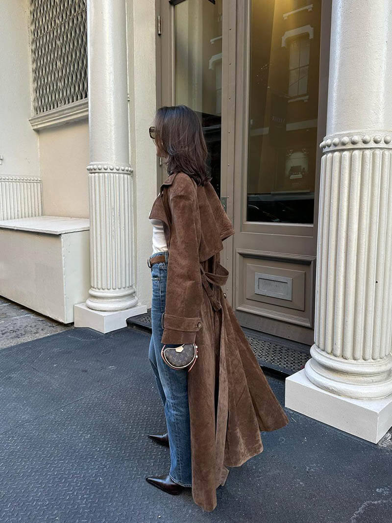 Women's Long Faux Suede Coat, Brown