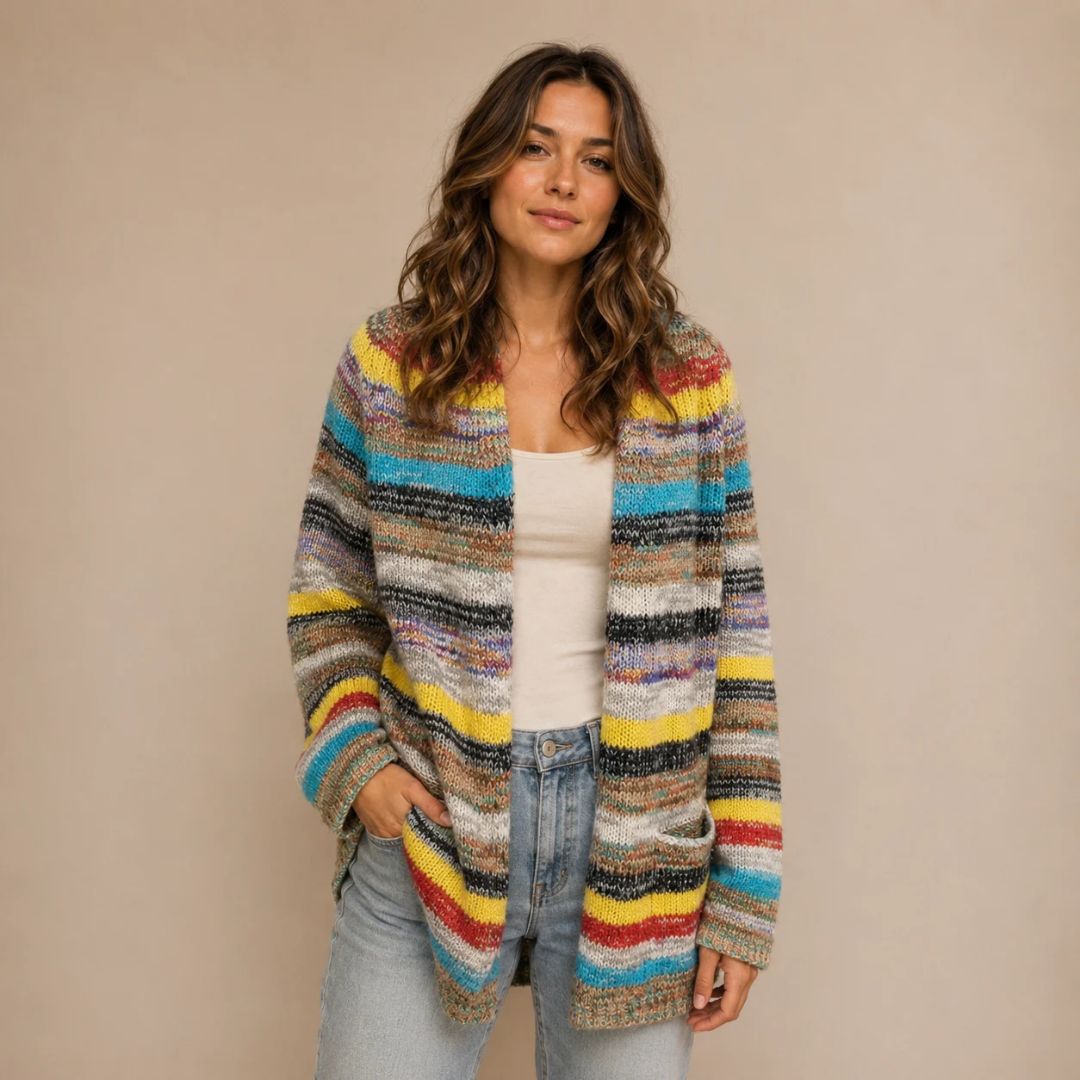 Women's Multicolor Cardigan, Knit for Winter