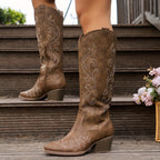 Knee High Boots Women Western Embroidered in Brown