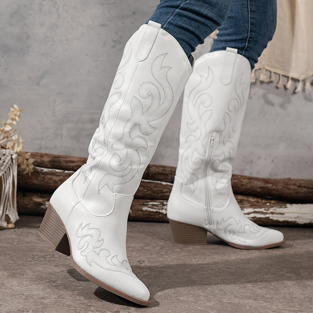 Knee High Boots Women Western Embroidered