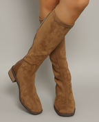 Knee High Boots Women Block Heel suede look