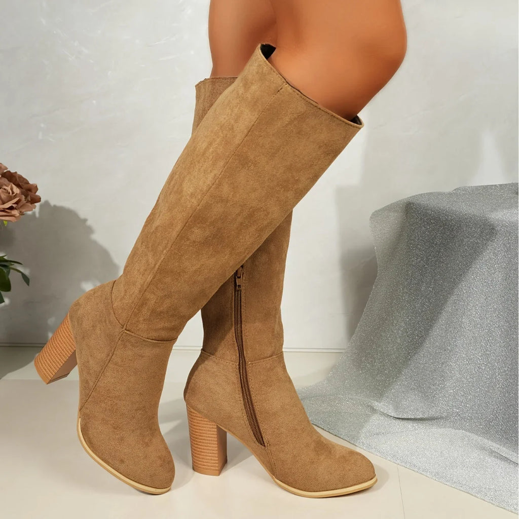 Knee High Boots Women Pointed Toe Block Heel