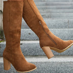 Knee High Boots Women Pointed Toe Block Heel