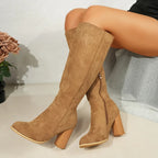 Knee High Boots Women Pointed Toe Block Heel