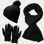 Scarf Hat and Gloves Set Women Knit in Black