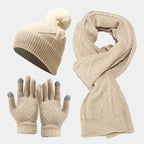 Scarf Hat and Gloves Set Women Knit in Beige