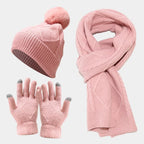 Scarf Hat and Gloves Set Women Knit in Pink