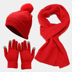 Scarf Hat and Gloves Set Women Knit in Red