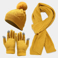 Scarf Hat and Gloves Set Women Knit in Yellow