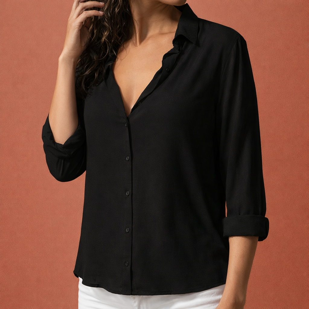 DANIRA | Women's Satin Blouse with Collar and Button Placket