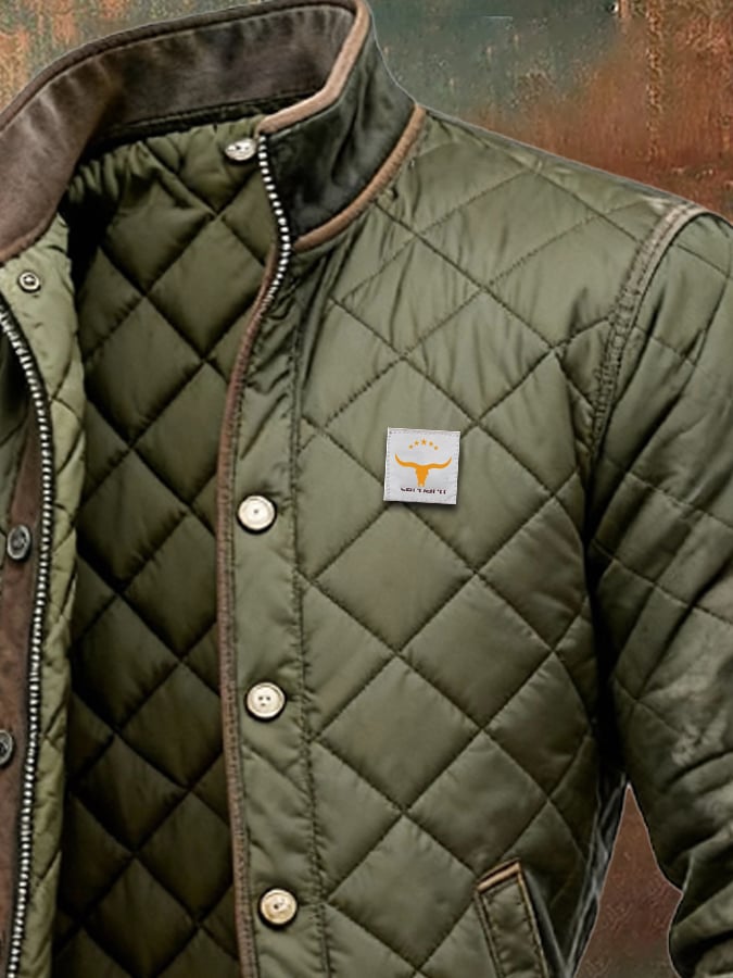 Quilted Jacket Men with Button Front, Classic and Warm