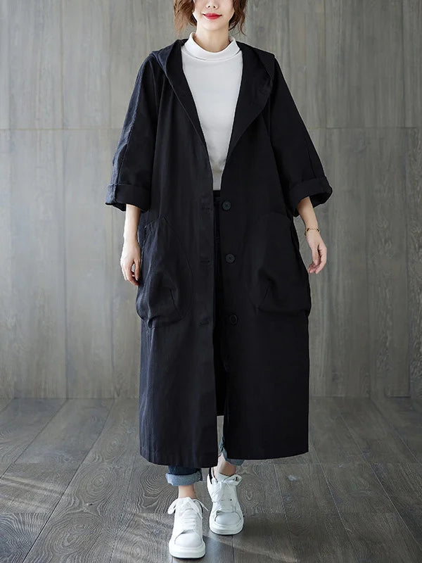 Women's Long Oversized Coat in Beige, Relaxed Fit