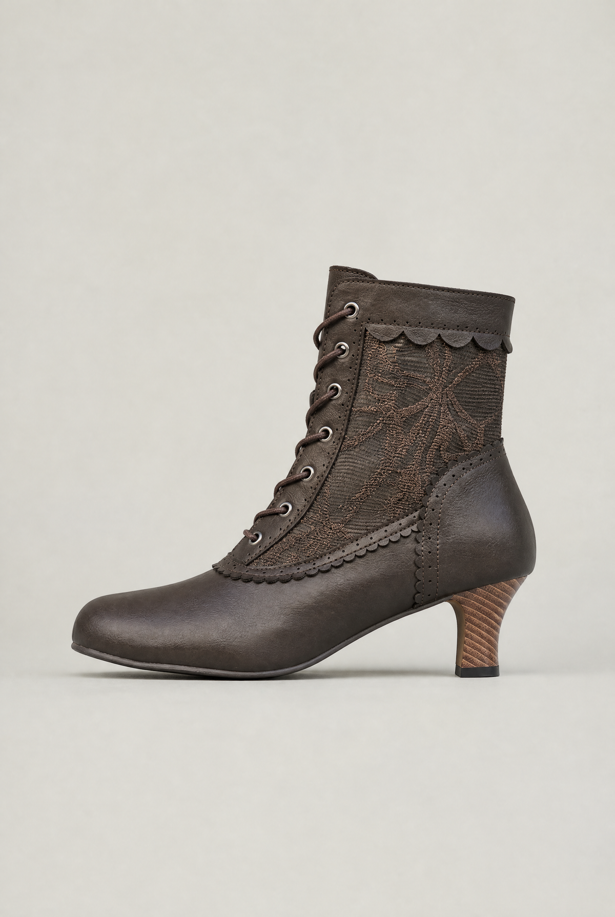 Ankle Boots Women Lace Up Vintage Heel