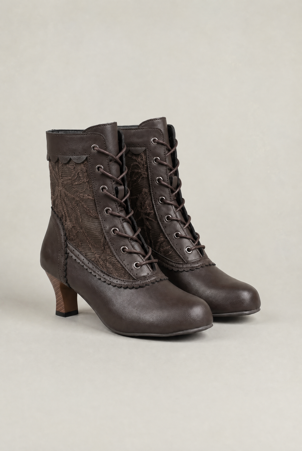 Ankle Boots Women Lace Up Vintage Heel