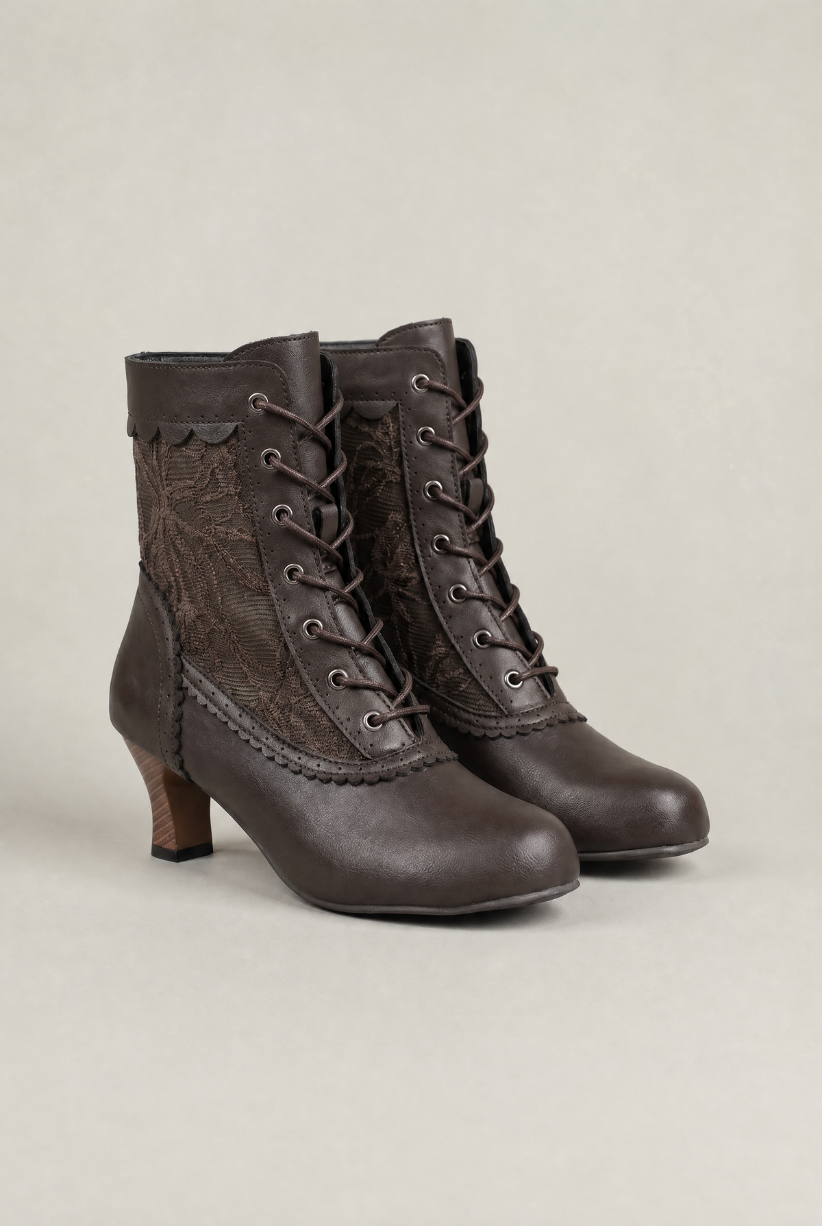 Ankle Boots Women Lace Up Vintage Heel