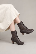 Ankle Boots Women Lace Up Vintage Heel