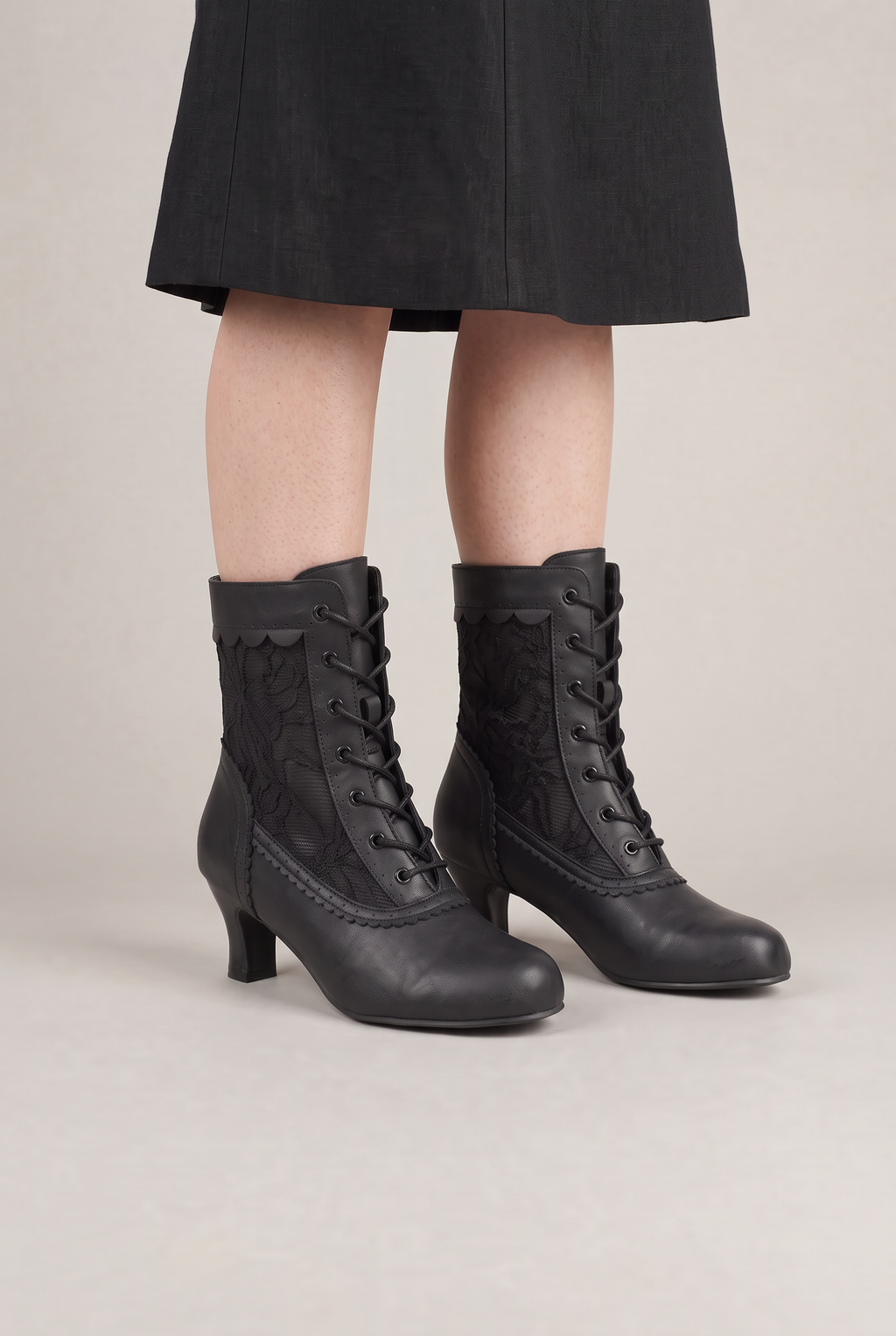 Ankle Boots Women Lace Up Vintage Heel