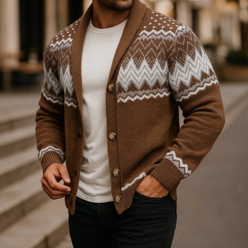 Men's Cardigan with Shawl Collar, Chunky Knit