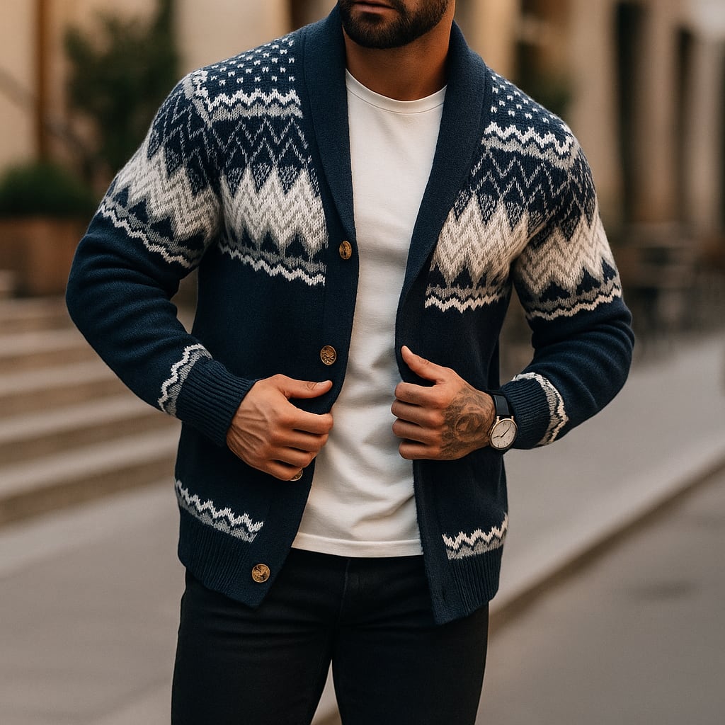 Men's Cardigan with Shawl Collar, Chunky Knit