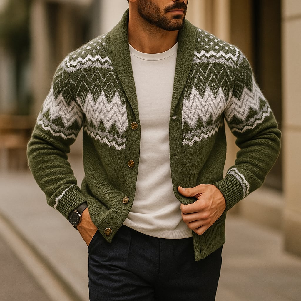 Men's Cardigan with Shawl Collar, Chunky Knit