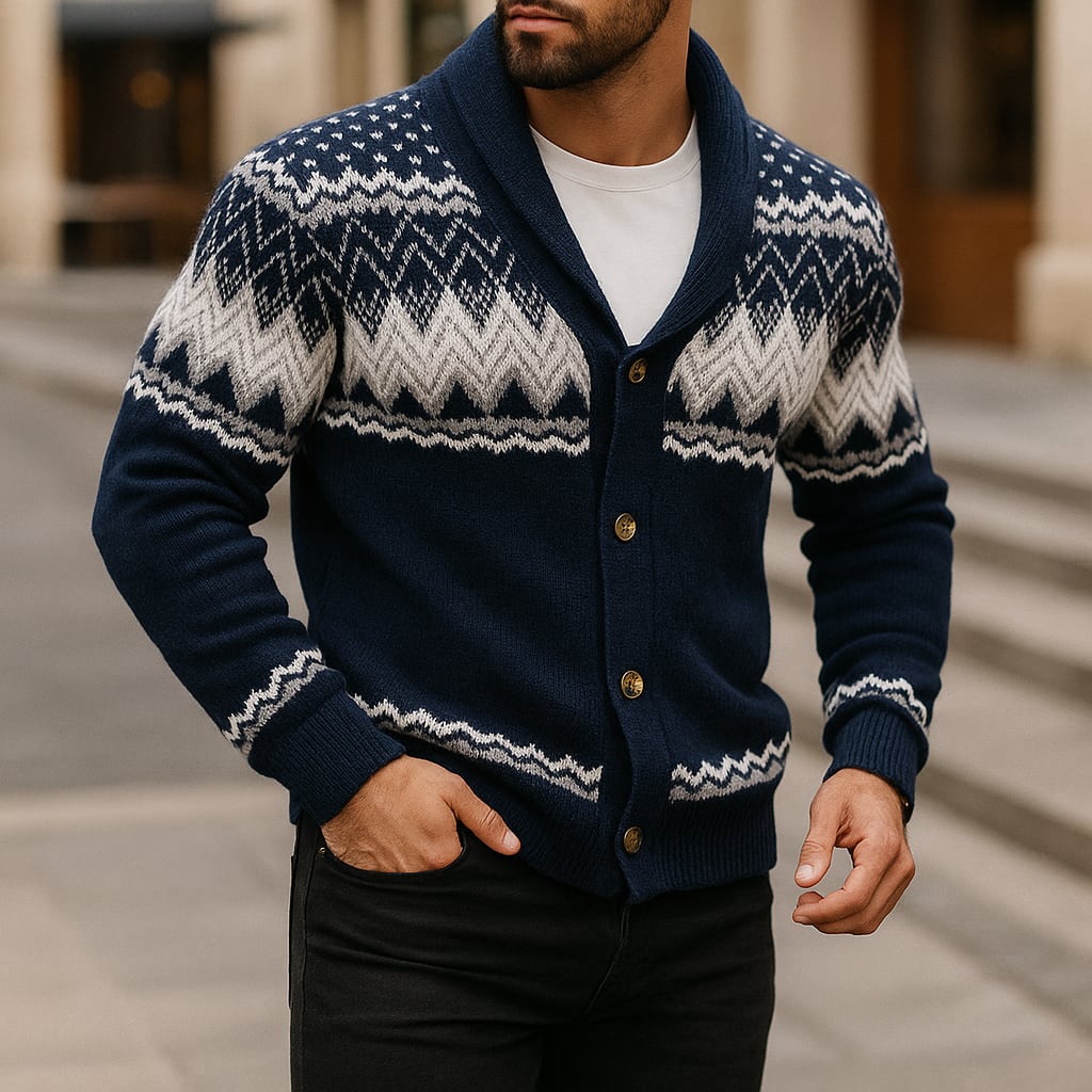 Men's Cardigan with Shawl Collar, Chunky Knit
