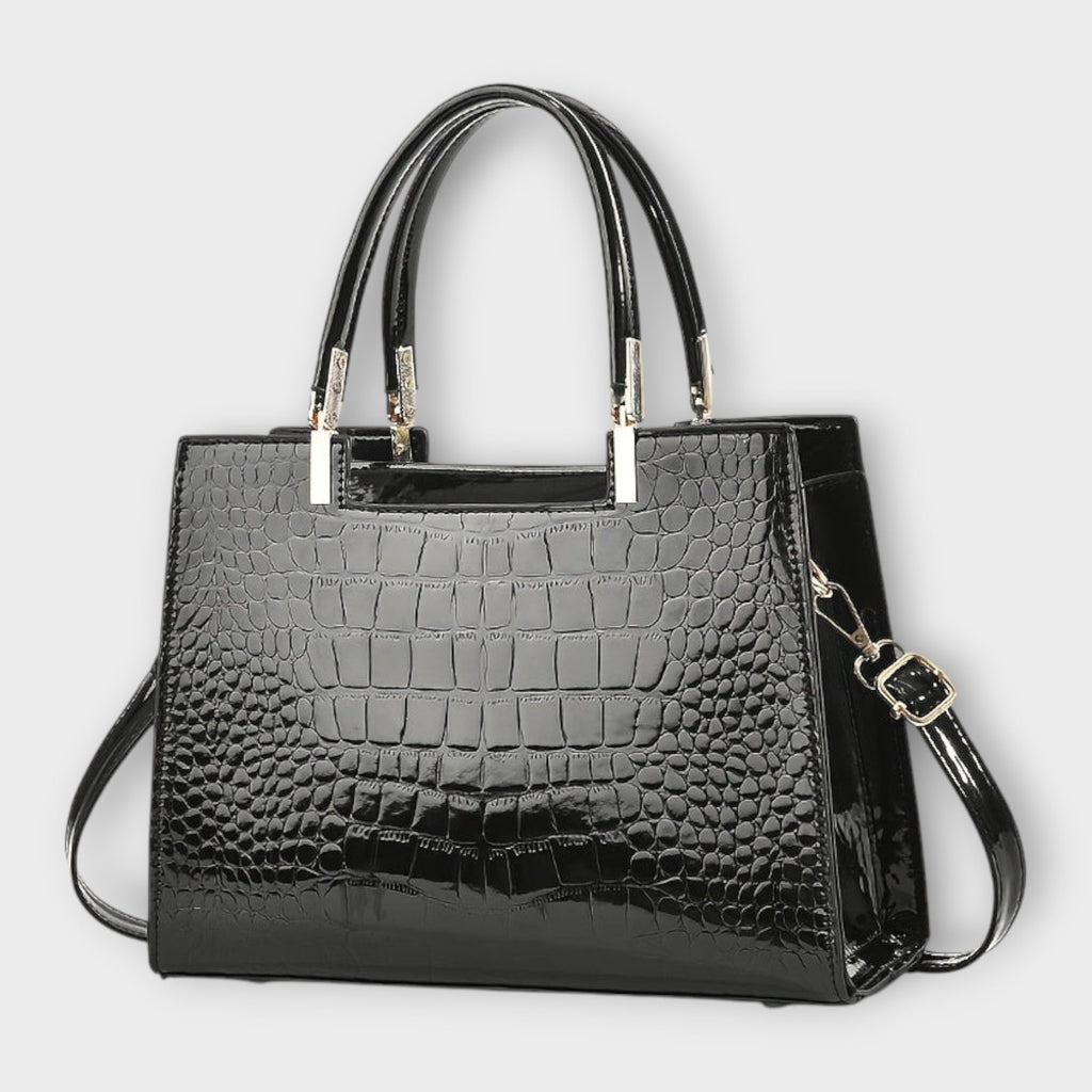 Olivia Glossy Croc-Embossed Handbag
