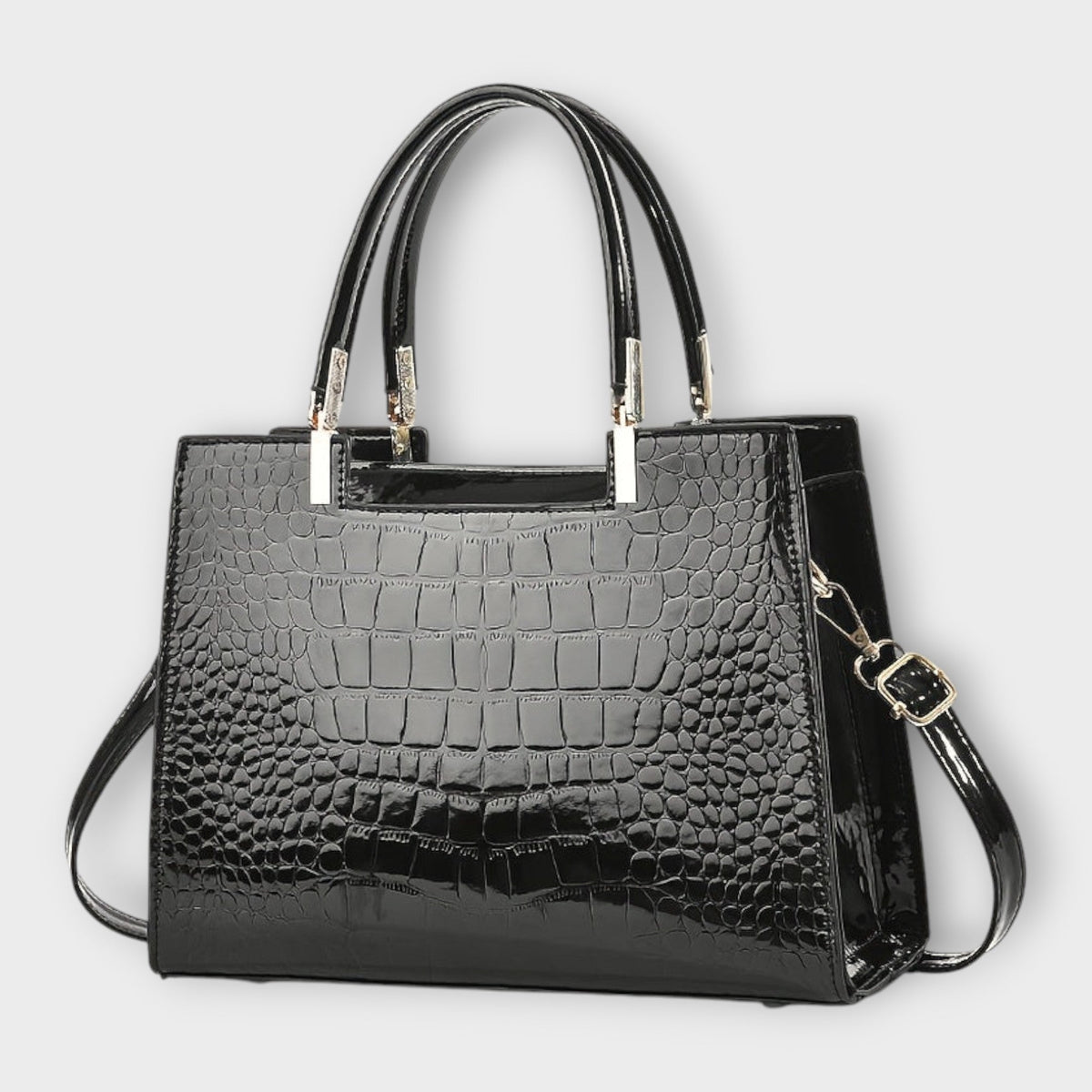 Olivia Glossy Croc-Embossed Handbag