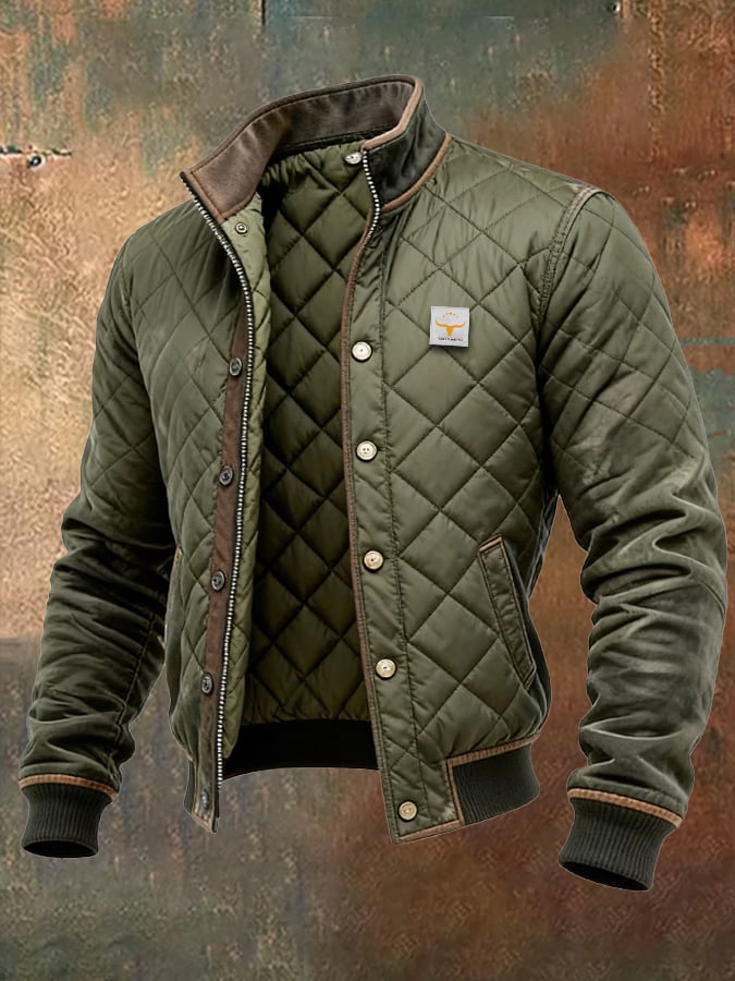 Quilted Jacket Men with Button Front, Classic and Warm