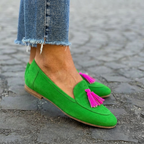 Antonia Green Loafers with Fuchsia Fringe