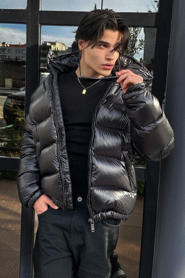 Puffer Jacket Men with Hood, Windproof and Warm Lined