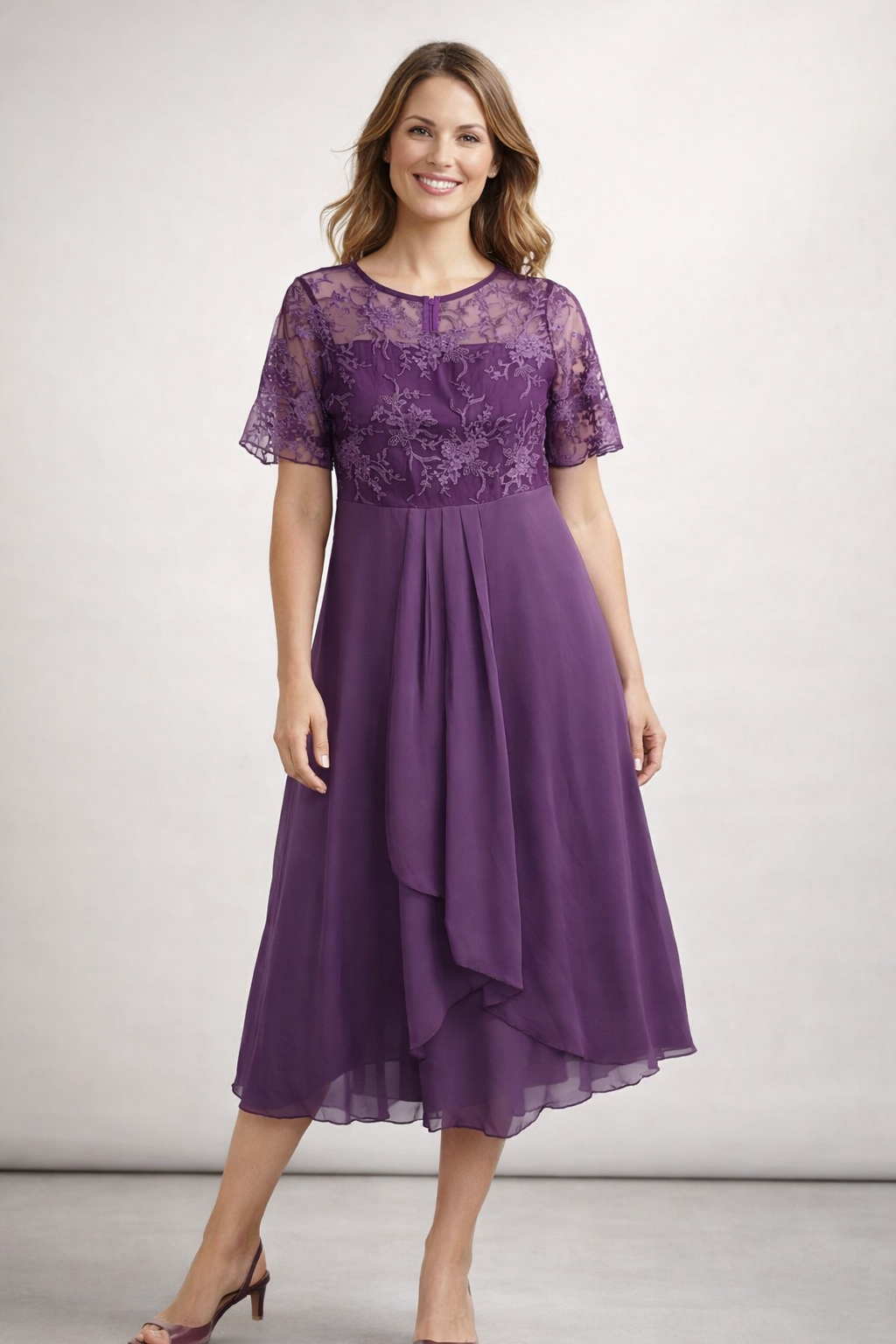Beatrice | Spitzen-Midikleid aus Chiffon