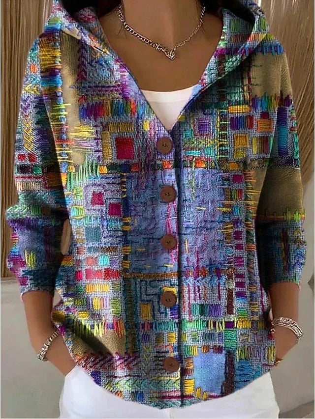 Button Up Cardigan Women Hooded Knit