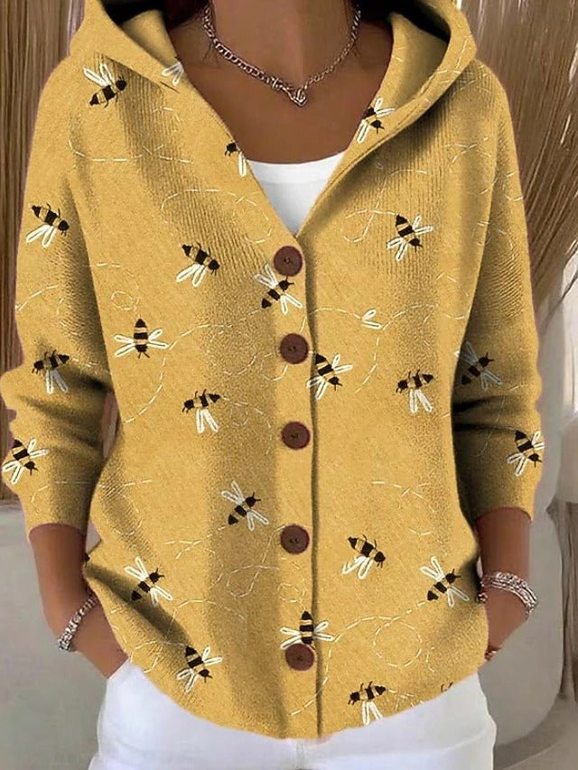 Button Up Cardigan Women Hooded Knit
