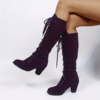 Tall Boots Women Lace Up Chunky Heel
